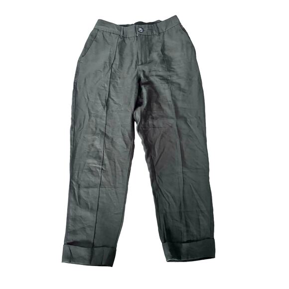 A New Day Work Career Pants Size 8 Cuffed Green Elastic Waist High Rise Ankle - Picture 1 of 8